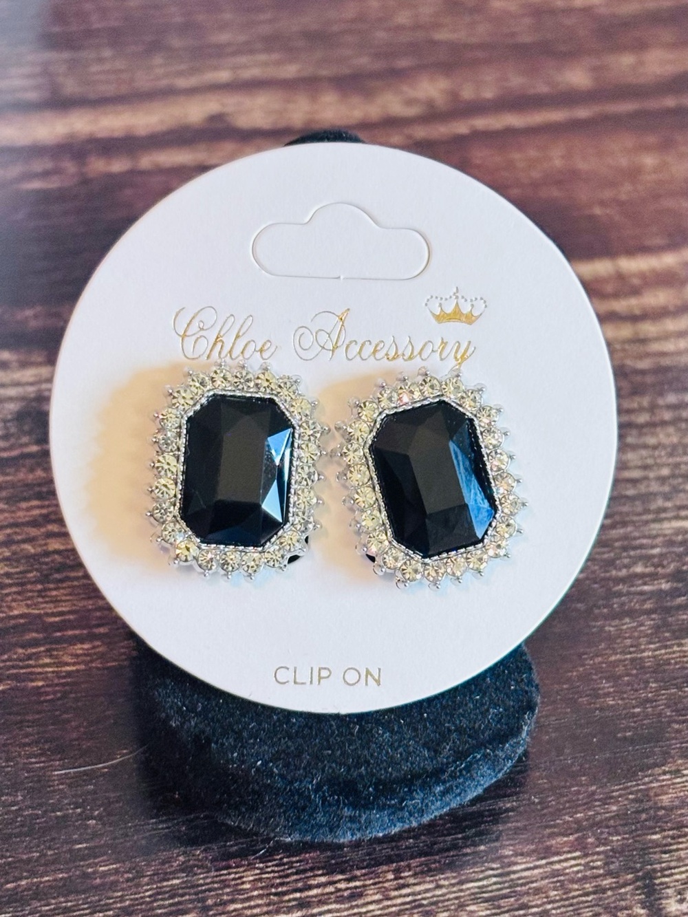 Chloe‎ Accessory Black Crystal Rhinestone Clip-On Earrings